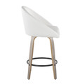 Matisse counter stool in Light Grey Wood, White PU, Black Metal, side view, featuring swivel and wood frame
