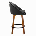 Matisse counter stool in Walnut Wood, Black PU, Black Metal, side view, featuring swivel and wood frame