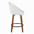 Matisse counter stool in Walnut Wood, White PU, Black Metal, side view, featuring swivel and wood frame