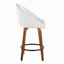 Matisse counter stool in Walnut Wood, White PU, Black Metal, side view, featuring swivel and wood frame