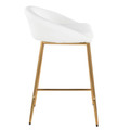 Matisse counter stool in Gold Metal, White PU, side view, featuring upholstered seat
