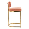 Demi counter stool in Gold Metal, Salmon Fabric, side view, featuring metal design and fabric design