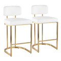 Mid-back Demi 26" Contemporary/Glam Fixed-Height Counter Stool in Gold Metal and White Faux Leather- Set of 2 — pair view