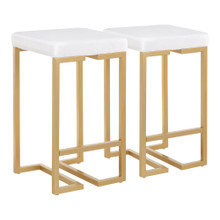 Midas 26" Contemporary-glam Counter Stool in Gold with White Velvet Cushion- Set of 2 — pair view