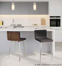 Mason counter stool in Stainless Steel, Walnut Wood, Black PU