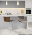 Mason counter stool in Stainless Steel, Walnut Wood, Grey PU