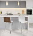 Mason counter stool in Stainless Steel, Walnut Wood, White PU