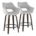 Mustang 26" Contemporary Fixed-Height Counter Stool with Swivel in Walnut Glazed Wood and Grey Fabric with Round Black Metal Footrest- Set of 2 — pair view