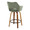 Mustang counter stool in Walnut Wood, Green Fabric, Black Metal, back and side view, featuring swivel and wood frame