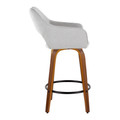 Mustang counter stool in Walnut Wood, Grey Fabric, Black Metal, side view, featuring swivel and wood frame