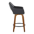 Mustang counter stool in Walnut Wood, Black PU, Black Metal, side view, featuring swivel and wood frame