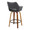 Mustang counter stool in Walnut Wood, Black PU, Black Metal, back and side view, featuring swivel and wood frame