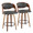 Pino counter stool in Walnut Wood, Grey PU, coordinated set view, featuring swivel and upholstered seat