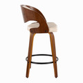 Pino counter stool in Walnut Wood, Cream PU, Black Metal, side view, featuring swivel and wood frame