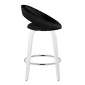 Posh counter stool in White Wood, Black PU, Chrome Metal, side view, featuring swivel and wood frame