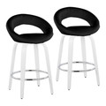 Posh 26" Contemporary Fixed-Height Counter Stool with Swivel in White Wood and Black Faux Leather with Round Chrome Footrest- Set of 2 — pair view