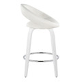 Cinch counter stool in White Wood, White PU, Chrome Metal, side view, featuring swivel and wood frame