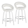 Posh 26" Contemporary Fixed-Height Counter Stool with Swivel in White Wood and White Faux Leather with Round Chrome Footrest- Set of 2 — pair view
