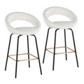 Posh 26" Contemporary Fixed-Height Counter Stool with Swivel in Black Metal and White Faux Leather with Square Gold Footrest- Set of 2 — pair view