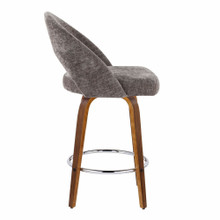 Renee counter stool in Walnut Wood, Dark Grey Fabric, Chrome Metal, side view, featuring swivel and wood frame