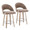 Renee Upholstered 26" Contemporary Fixed-Height Counter Stool with Swivel in Whitewashed Wood and Brown Fabric with Round Chrome Metal Footrest- Set of 2 — pair view
