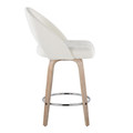 Renee counter stool in Whitewashed Wood, Cream Fabric, Chrome Metal, side view, featuring swivel and wood frame