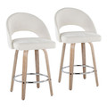 Renee Upholstered 26" Contemporary Fixed-Height Counter Stool with Swivel in Whitewashed Wood and Cream Fabric with Round Chrome Metal Footrest- Set of 2 — pair view