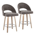 Renee Upholstered 26" Contemporary Fixed-Height Counter Stool with Swivel in Whitewashed Wood and Dark Grey Fabric with Round Chrome Metal Footrest- Set of 2 — pair view
