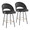 Renee Upholstered 26" Contemporary Fixed-Height Counter Stool with Swivel in Black Metal and Black Faux Leather with Suqare Gold Metal Footrest- Set of 2 — pair view