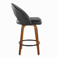 Renee counter stool in Walnut Wood, Black PU, Black Metal, side view, featuring wood frame
