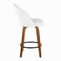 Renee counter stool in Walnut Wood, White PU, Black Metal, side view, featuring wood frame