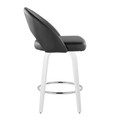 Cinch counter stool in White Wood, Black PU, Chrome Metal, side view, featuring swivel and wood frame