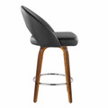 Renee counter stool in Walnut Wood, Black PU, Chrome Metal, side view, featuring swivel and wood frame