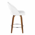 Renee counter stool in Walnut Wood, White PU, Chrome Metal, side view, featuring swivel and wood frame