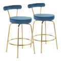 Rhonda Glam Counter Stool in Gold Metal and Blue Velvet- Set of 2 — pair view