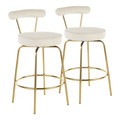 Rhonda Glam Counter Stool in Gold Metal and Cream Velvet- Set of 2 — pair view