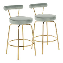 Rhonda Glam Counter Stool in Gold Metal and Sage Green Velvet- Set of 2 — pair view