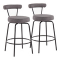 Rhonda Contemporary Counter Stool in Black Steel and Charcoal Fabric- Set of 2 — pair view