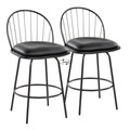 Riley Claire 26" Farmhouse Fixed-Height Counter Stool with Swivel in Black Metal, Black Wood and Black Faux Leather with Round Black Metal Footrest- Set of 2 — pair view