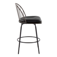 Riley counter stool in Black Metal, Bronze Metal, Walnut Wood, Brown PU, side view, featuring swivel and upholstered seat