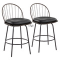 Riley Claire 26" Farmhouse Fixed-Height Counter Stool with Swivel in Black Metal, Bronze Metal, Walnut Wood and Brown Faux Leather with Round Black Metal Footrest- Set of 2 — pair view