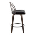 Riley counter stool in Walnut Glazed Wood, Bronze Metal, Dark Walnut Wood, Brown PU, Black Metal, side view, featuring wood frame
