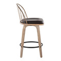 Riley counter stool in Whitewashed Wood, Black Metal, Antique Copper Metal, Brown PU, side view, featuring wood frame