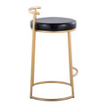 Fuji counter stool in Gold Metal, Black PU, side view, featuring upholstered seat