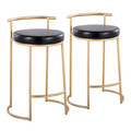 Round Fuji 26" Contemporary Fixed-Height Counter Stool in Gold Metal and Black Faux Leather- Set of 2 — pair view
