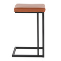 Roman counter stool in Black Metal, Camel PU, side view, featuring upholstered seat and metal footrest