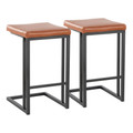Roman 26" Contemporary Fixed-Height Counter Stool in Black Metal and Camel Faux Leather- Set of 2 — pair view