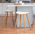 Saddle counter stool in Walnut Wood, White PU, Chrome