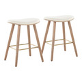 Saddle 26" Contemporary Counter Stool in Whitewashed Wood and Cream Fabric with Gold Metal- Set of 2 — pair view