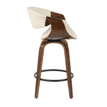 Curvo counter stool in Walnut Wood, Cream PU, Black Metal, side view, featuring swivel